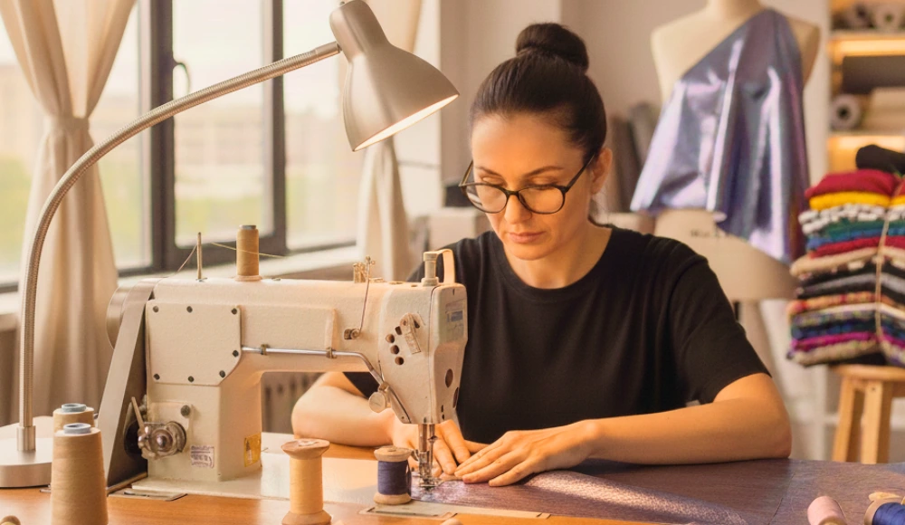 Sarta che cuce un tessuto in laminato