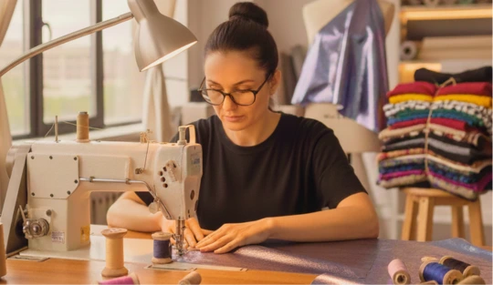 Sarta che cuce un tessuto in laminato